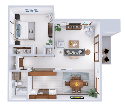 Floor plan for 1 bed, 1 bath, 716 sqft